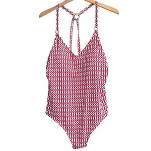 🌈 6/$60 NEW Kona Sol One Piece Swim Suit Size 20 Geometric Design Red White Blue
